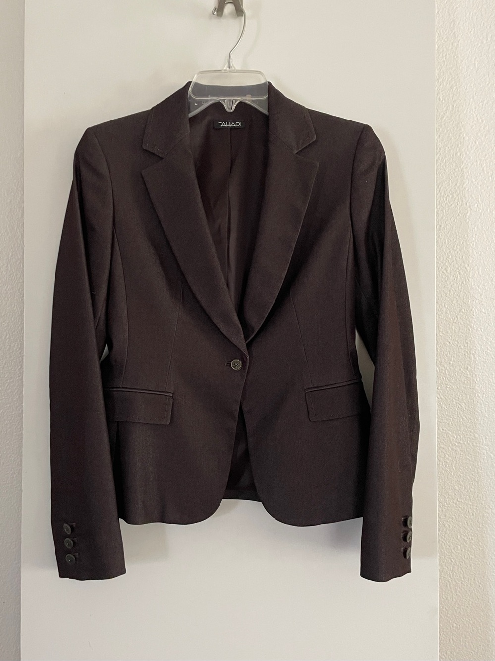 VTG: Tahari Brown Cotton Blend Fitted Blazer Lined Preppy Dark Academia nwot
